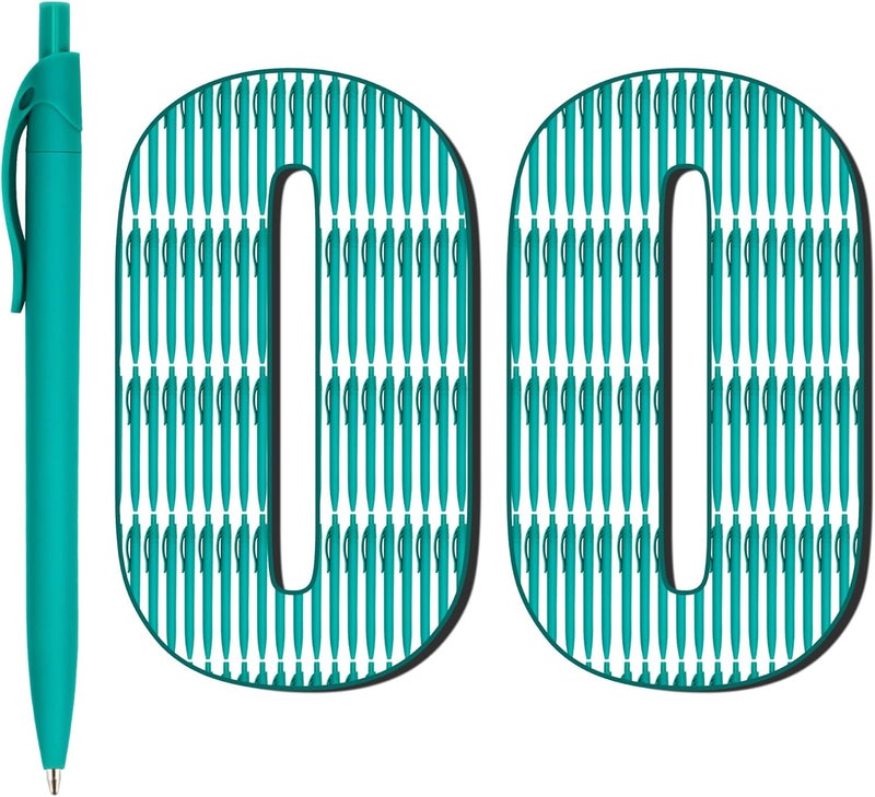 deegtran 100 Pack No Bleed Teal Blue Barrel Click Pens, Wholesale Retractable Ballpoint Pens, Medium Point, Smooth Ink, 1.0MM Black Ink - Image 1